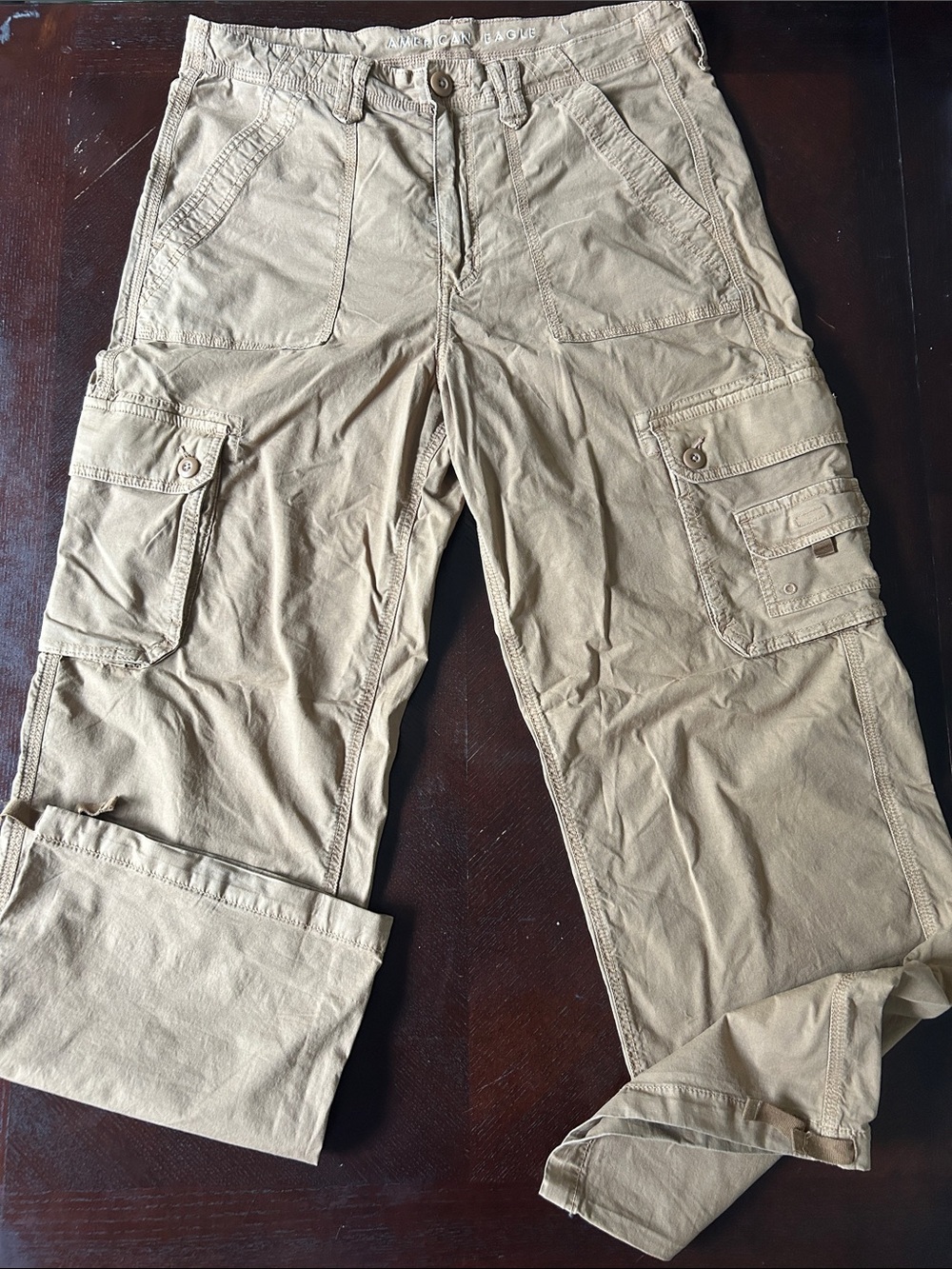 American Eagle Outfitters Tan Cargo Pants with Multi-Pocket Design